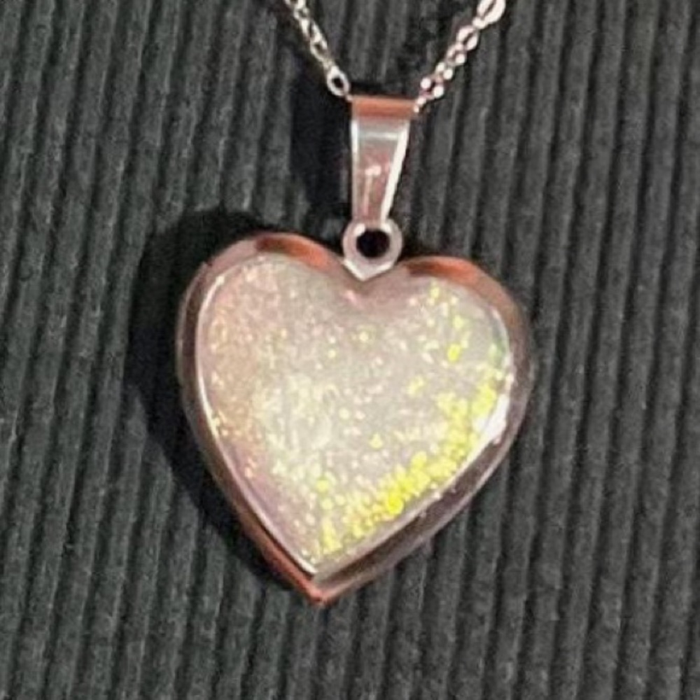 NWT Iridescent Opalite Stainless Steel Locket Necklace - Picture 4 of 6